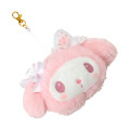 Japan Sanrio Plush Pass Case with Reel - My Melody : White Strawberry Tea Time - 3
