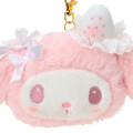 Japan Sanrio Plush Pass Case with Reel - My Melody : White Strawberry Tea Time - 4