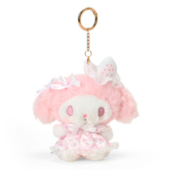 Japan Sanrio Mini Plush Pouch with Carabiner - My Melody : White Strawberry Tea Time