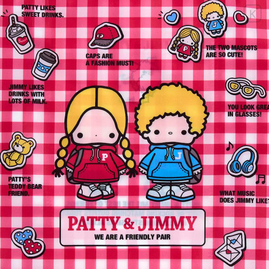 Japan Sanrio Original Eco Bag - Patty & Jimmy : Couple Lookbook Red Check - 4
