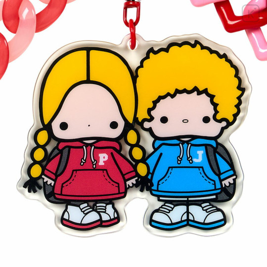 Japan Sanrio Original Acrylic Keychain - Patty & Jimmy : Couple Lookbook Red Check - 3