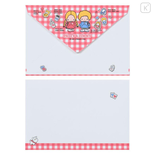 Japan Sanrio Original Letter Set with Case - Patty & Jimmy : Couple Lookbook Pink Check - 4