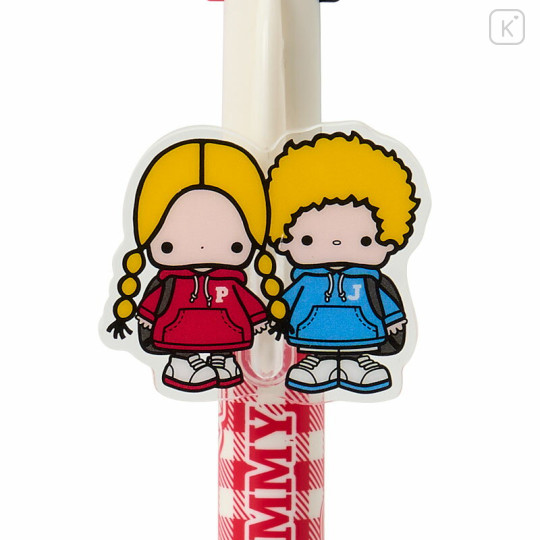Japan Sanrio Original Mascot 3 Color Multi Ballpoint Pen - Patty & Jimmy : Couple Lookbook Red Check - 3