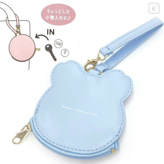 Japan Chiikawa Mini Face Pouch With Bag Charm - Furuhonya Kani-chan : Happy - 2