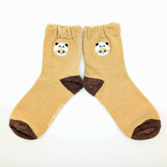 Japan Mofusand Fluffy Low Crew Socks - Panda Cat Embroidery Caramel