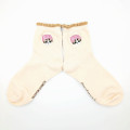 Japan Mofusand Fluffy Low Crew Socks - Knit Cap Cat Embroidery Ivory - 1