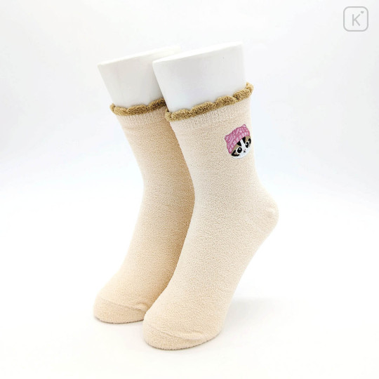 Japan Mofusand Fluffy Low Crew Socks - Knit Cap Cat Embroidery Ivory - 2