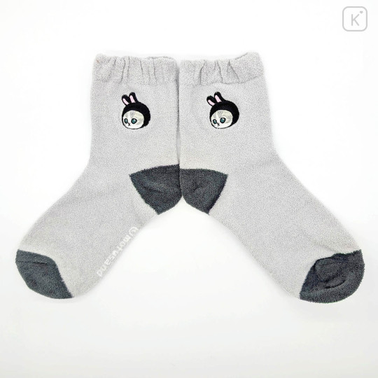 Japan Mofusand Fluffy Low Crew Socks - Rabbit Cat Embroidery Grey - 1