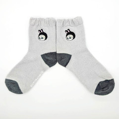 Japan Mofusand Fluffy Low Crew Socks - Rabbit Cat Embroidery Grey