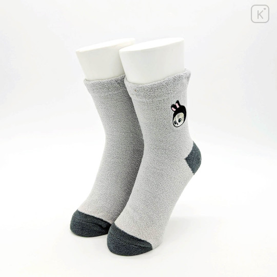 Japan Mofusand Fluffy Low Crew Socks - Rabbit Cat Embroidery Grey - 2