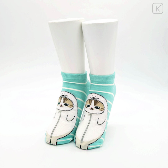 Japan Mofusand Ankle Socks - Seal Cat Turquoise - 2