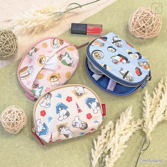 Japan Mofusand Pouch & Tissue Case - Chirimen Japanese Sweets Cat Pink - 2
