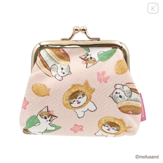 Japan Mofusand Gamaguchi Mascot Coin Case - Chirimen Japanese Sweets Cat Pink - 1