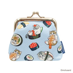 Japan Mofusand Gamaguchi Mascot Coin Case - Chirimen Sushi Cat Blue