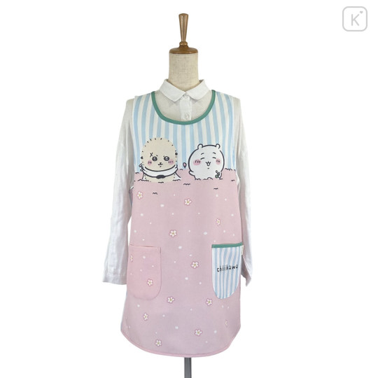Japan Chiikawa Apron - Chiikawa & Rakko : Pink Flower Stripe - 1