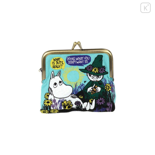 Japan Moomin Mini Gamaguchi Clasp Pouch - Moomintroll & Snufkin : Turquoise - 1