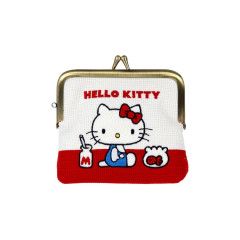 Japan Sanrio Mini Gamaguchi Clasp Pouch - Hello Kitty : Embroidered Red