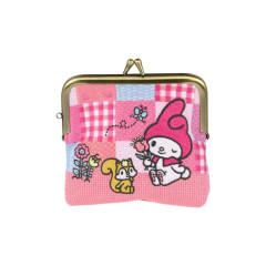 Japan Sanrio Mini Gamaguchi Clasp Pouch - My Melody : Embroidered Pink