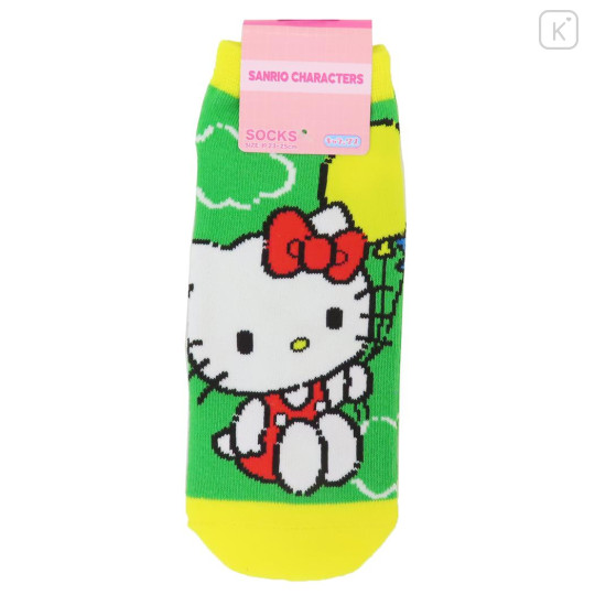 Japan Sanrio Socks - Hello Kitty : Balloons Yellow Green - 1