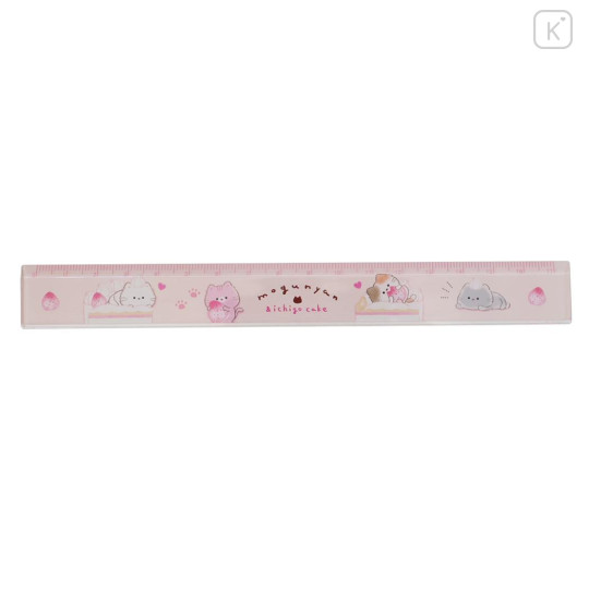 Japan Mogunyan Slim Ruler 17cm - Strawberry Cake Cat - 1