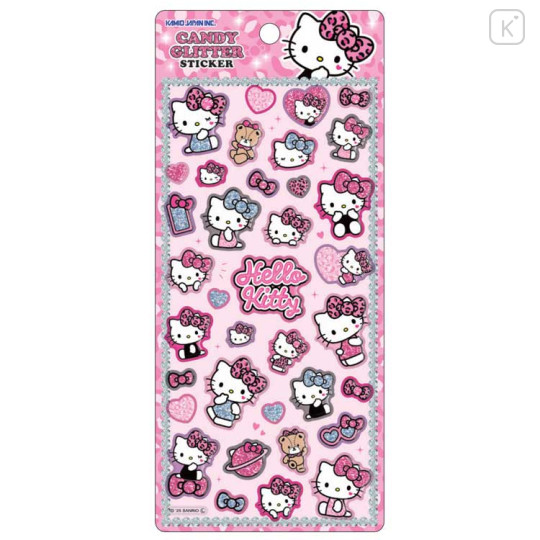Japan Sanrio Glitter Sticker - Hello Kitty : Candy Gal Art Big Ribbon Leopard - 1