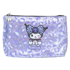 Japan Sanrio Glitter Flat Pouch Pencil Case - Kuromi : Gal Art Big Ribbon Leopard