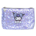 Japan Sanrio Glitter Flat Pouch Pencil Case - Kuromi : Gal Art Big Ribbon Leopard - 1