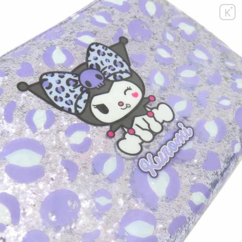 Japan Sanrio Glitter Flat Pouch Pencil Case - Kuromi : Gal Art Big Ribbon Leopard - 4