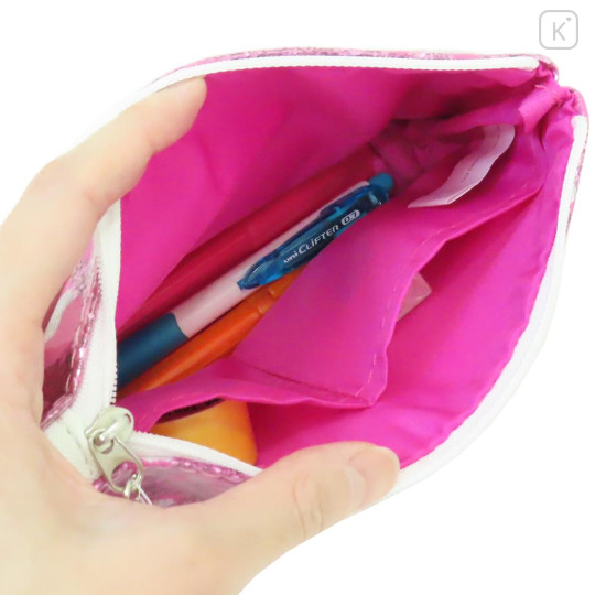 Japan Sanrio Glitter Flat Pouch Pencil Case - Hello Kitty : Gal Art Big Ribbon Leopard - 3