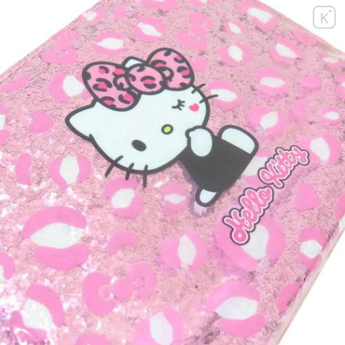 Japan Sanrio Glitter Flat Pouch Pencil Case - Hello Kitty : Gal Art Big Ribbon Leopard - 4