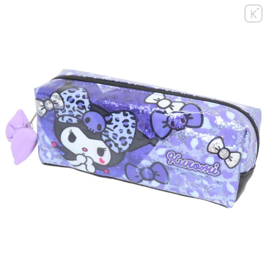 Japan Sanrio Pen Pouch Pencil Case - Kuromi : Gal Art Big Ribbon Leopard - 1