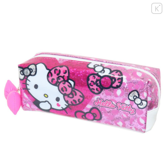 Japan Sanrio Pen Pouch Pencil Case - Hello Kitty : Gal Art Big Ribbon Leopard - 1