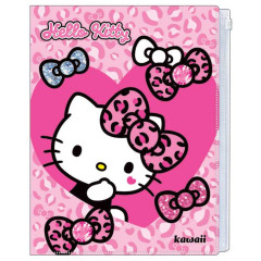Japan Sanrio A4 Zipper 6 Pockets Clear File - Hello Kitty : Gal Art Big Ribbon Leopard