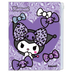 Japan Sanrio A4 Zipper 6 Pockets Clear File - Kuromi : Gal Art Big Ribbon Leopard