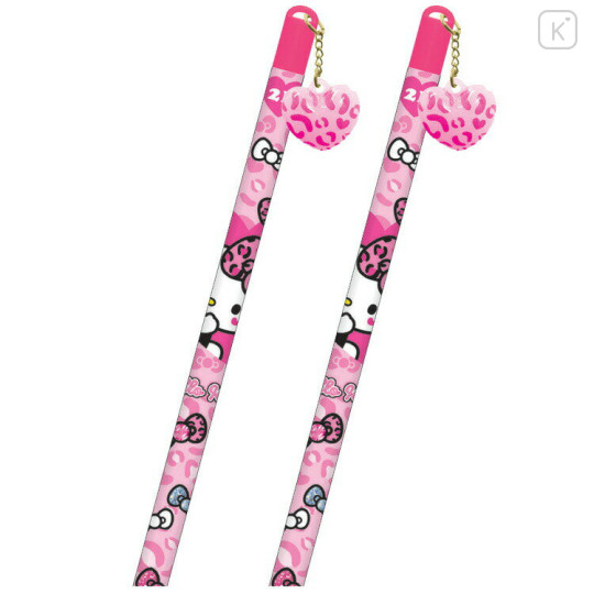 Japan Sanrio Mascot 2B Pencil - Hello Kitty : Gal Art Big Ribbon Leopard Pink - 1