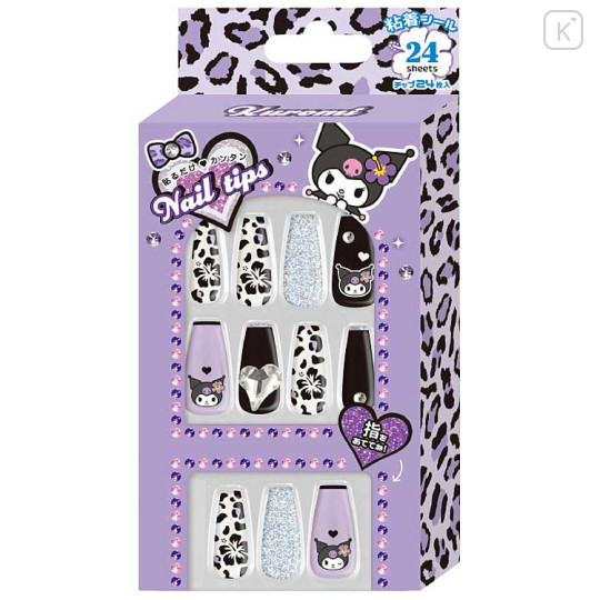 Japan Sanrio Nail Tips - Kuromi : Gal Art Big Ribbon Leopard - 1