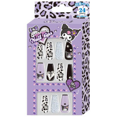 Japan Sanrio Nail Tips - Kuromi : Gal Art Big Ribbon Leopard