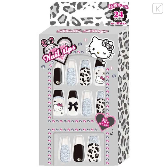 Japan Sanrio Nail Tips - Hello Kitty : Gal Art Big Ribbon Leopard Silver - 1