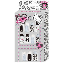 Japan Sanrio Nail Tips - Hello Kitty : Gal Art Big Ribbon Leopard Silver