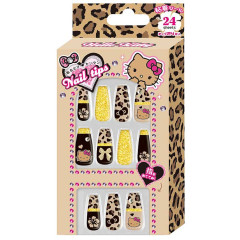 Japan Sanrio Nail Tips - Hello Kitty : Tan Gal Art Big Ribbon Leopard