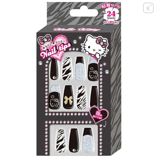 Japan Sanrio Nail Tips - Hello Kitty : Gal Art Big Ribbon Leopard Zebra - 1