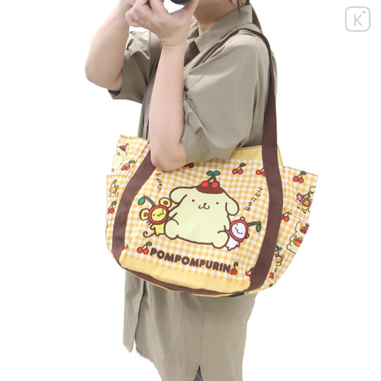 Japan Sanrio Balloon Tote Bag - Pompompurin : Cherry Check - 3
