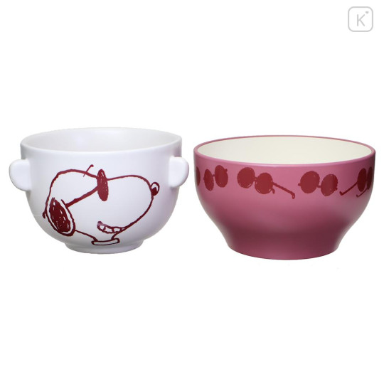 Japan Peanuts Ceramic Tea Bowl & Melamine Soup Bowl Set - Snoopy : Joe Cool Red - 2