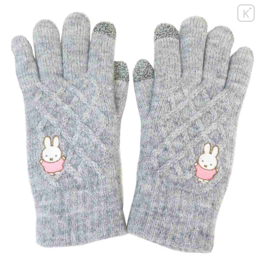 Japan Miffy Embroidery Smartphone Compatible Gloves - Miffy : Grey - 1
