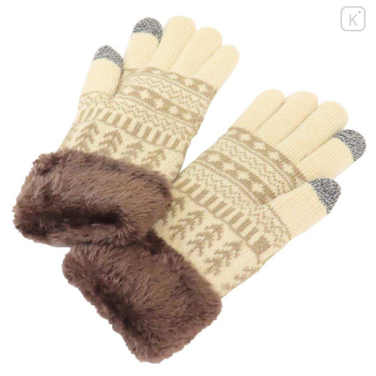 Japan Miffy Embroidery Smartphone Compatible Gloves - Miffy : Beige With Fur - 2