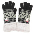 Japan Miffy Embroidery Smartphone Compatible Gloves - Miffy : Black White With Fur - 1