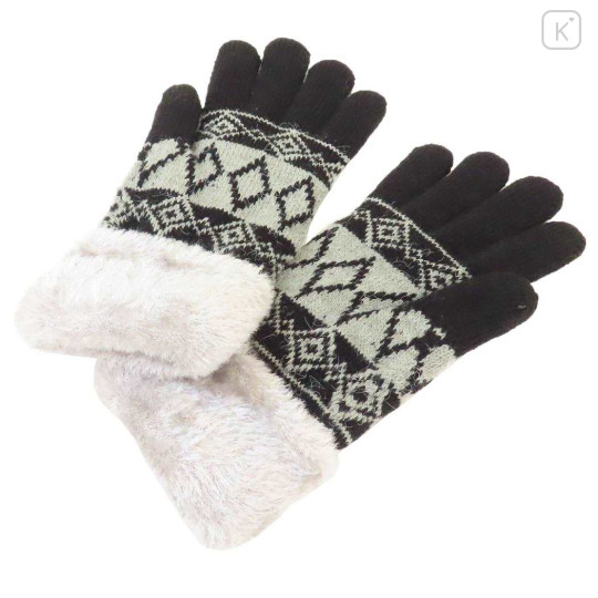 Japan Miffy Embroidery Smartphone Compatible Gloves - Miffy : Black White With Fur - 2