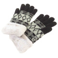 Japan Miffy Embroidery Smartphone Compatible Gloves - Miffy : Black White With Fur - 2
