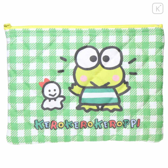 Japan Sanrio Quilted Cosmetic Pouch - Keroppi : Check Green - 1