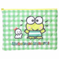 Japan Sanrio Quilted Cosmetic Pouch - Keroppi : Check Green - 1